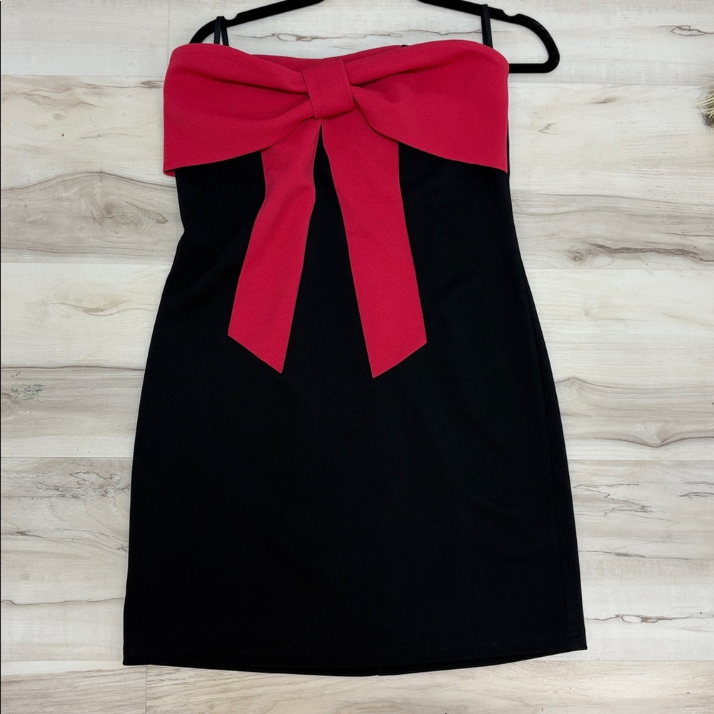 Joy joy Black Dress with Bow Accent